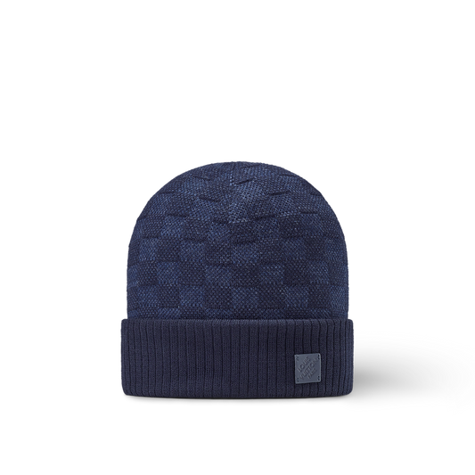 Bonnet et Écharpe Néo Petit Damier Bleu Marine
